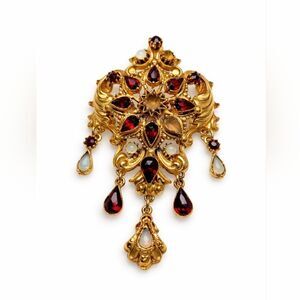 Vintage Signed FLORENZA Ornate Gold Tone Dangle Brooch Mid Century Regency